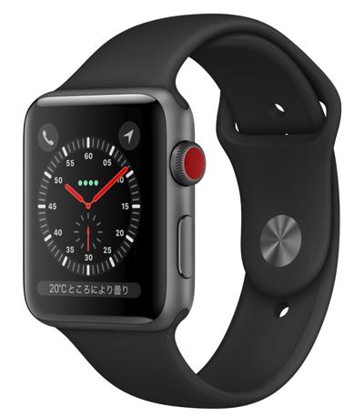 AW-20B　Apple Watch Series 3（GPS + Cellularモデル）42mmスペースグレイアルミニウムケースとブラックスポーツバンド　MQKN2J/A